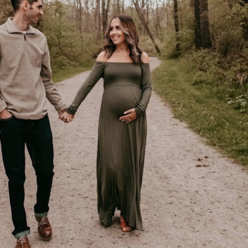 Pinkblush Petite Small Olive Off Shoulder Maternity Maxi Dress